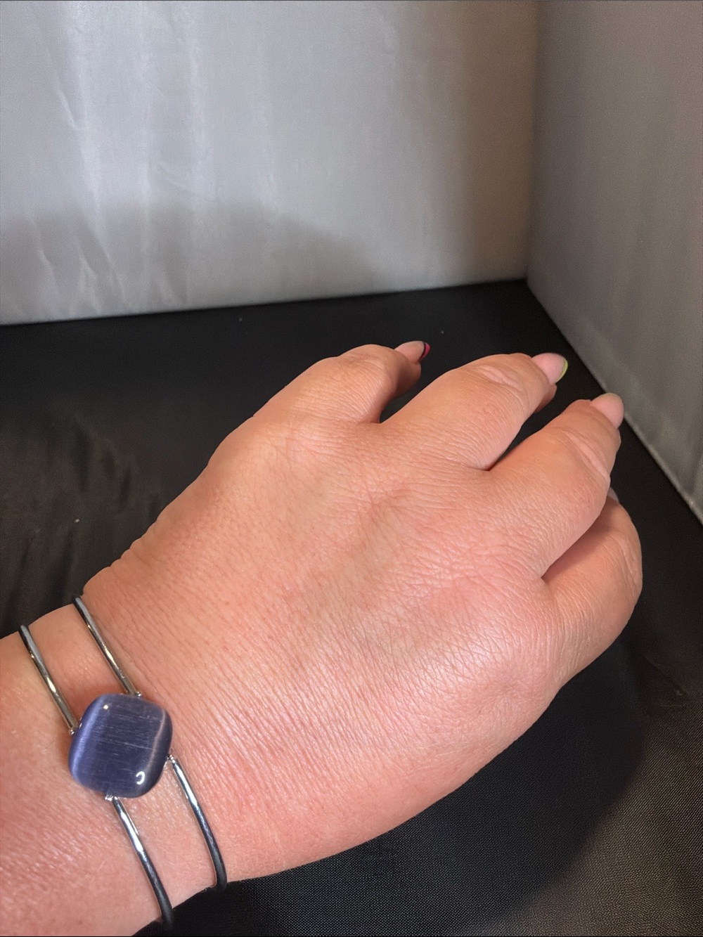 Bangle Bracelet with Purple Square Stone - Picture 2 of 2